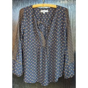 Women's Ann Taylor LOFT Women Gray Floral Boho Hippie Long Sleeve Blouse MP